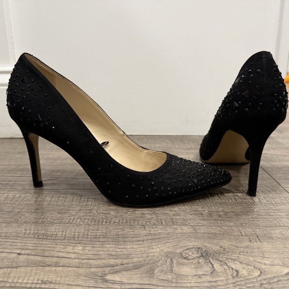 Marc Fisher Womens Black Studded Pointed Toe Stiletto Pumps Heels Size 7.5M